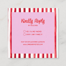 Cartão De Informações Striped Pink & Red Handwriting Wedding
