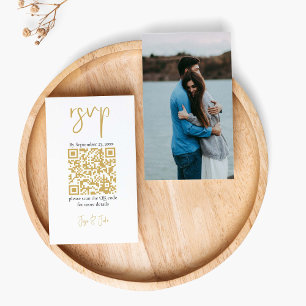 Cartão De Informações Sua foto dourada Código QR Casamento preto RSVP
