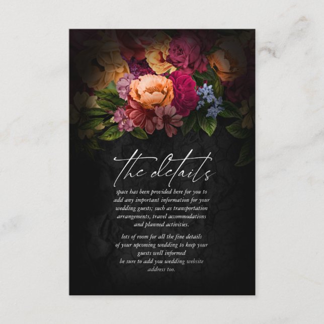 Cartão De Informações Sultry Nights Floral Wedding Details ID829 (Frente)