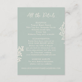 Cartão De Informações Summer coastal beach sage wedding guest details 