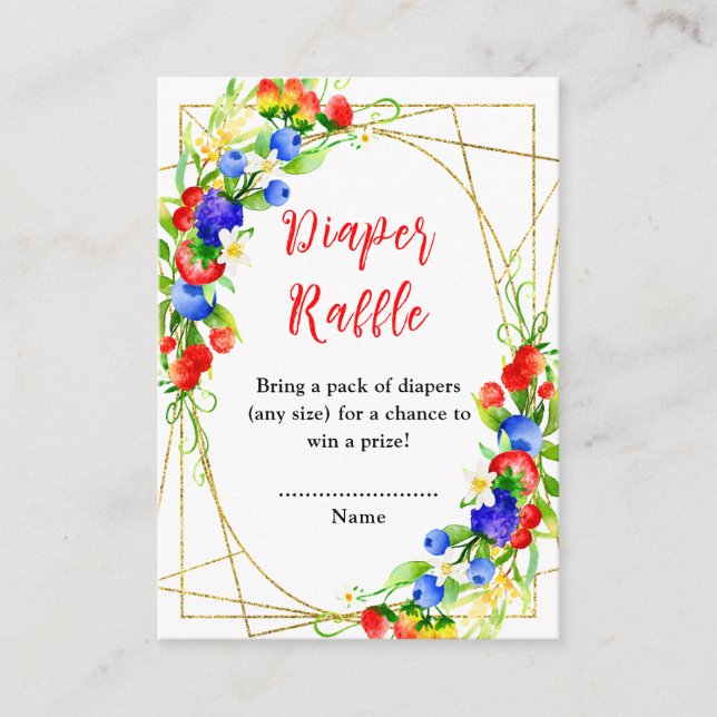 Cartão De Informações Summer Mixed Berries Baby Shower Diaper Raffle (Frente)