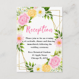 Cartão De Informações Summer Pink and Yellow Flowers and Foliage