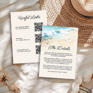 Cartão De Informações Summer Watercolor Beach Detalhes do Casamento QR C