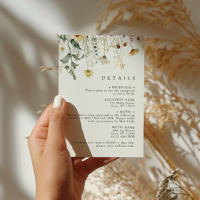 Cartão De Informações Summer Wildflower Field Wedding Enclosure Card (Criador carregado)