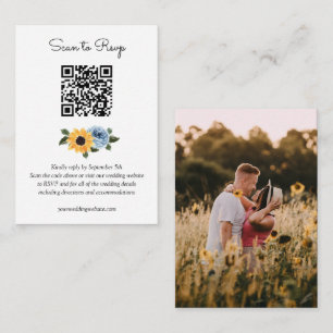 Cartão De Informações Sunflower Dusty Blue Rustic Wedtic Code RSVP