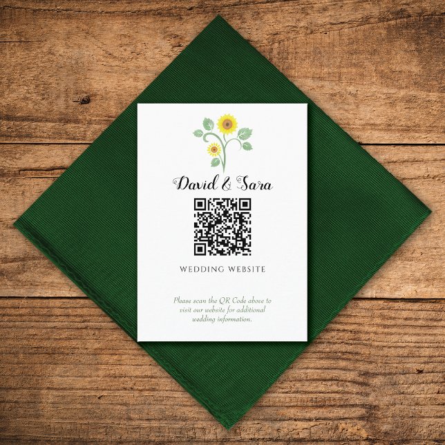 Cartão De Informações Sunflower Greenery QR Code Wedding (Criador carregado)