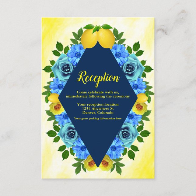 Cartão De Informações Sunny Lemon Floral Recepção de casamento (Frente)