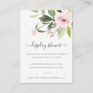 CARTÃO DE INFORMAÇÕES SUTIL LAVADO ROSA FLORAL EXPOSIÇÃO CHÁ DE BEBÊ