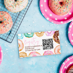 Cartão De Informações Sweet watercolor cute donuts baby shower registry