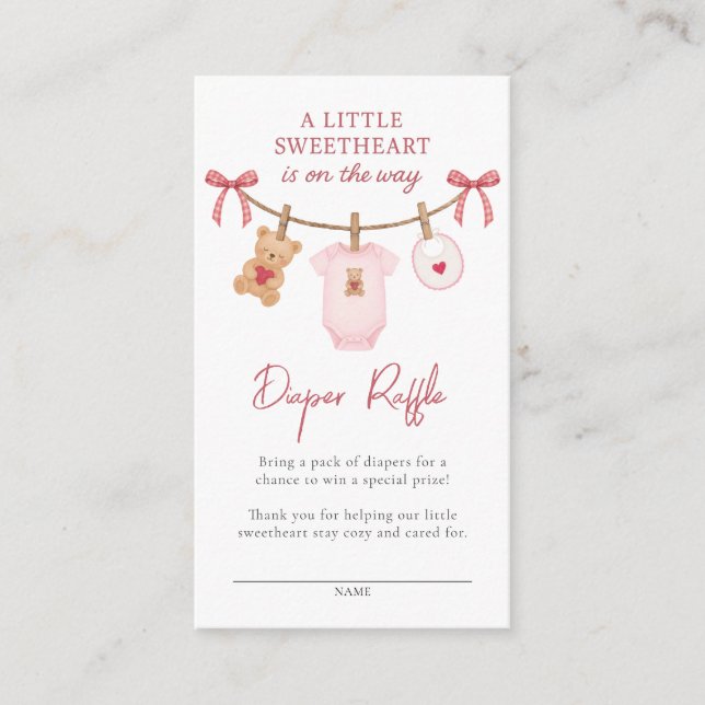 Cartão De Informações Sweetheart Clothesline Teddy Bear Diaper Raffle (Frente)