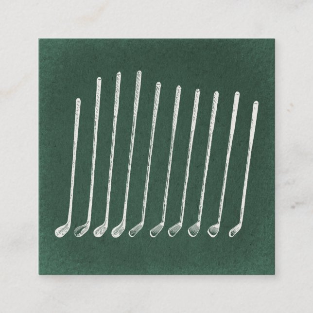 Cartão De Informações Tacos de golfe arte antiga de golfe estilo verde v (Frente)