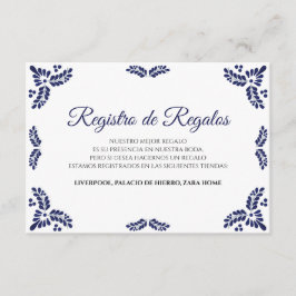 Cartão De Informações Talavera Blue Floral Minimalist Spanish Wedding