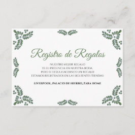 Cartão De Informações Talavera Green Floral Minimalist Spanish Wedding