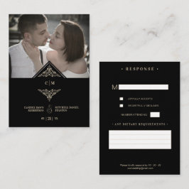 Cartão De Informações Tarjeta De Recepción RSVP Gold Wedding Initials Fl