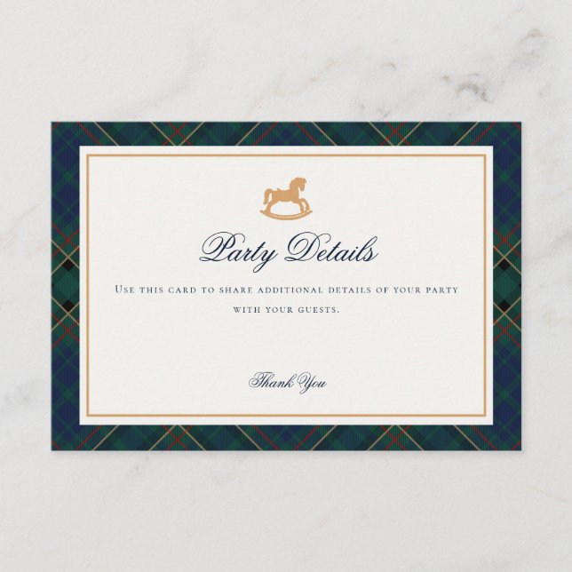 Cartão De Informações Tartan Plaid Rocking Horse Details Insert Card (Frente)