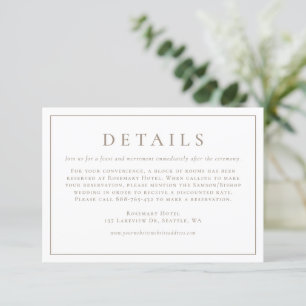 Cartão De Informações Taupe Simple Typografia Formal Casamento Detalhes