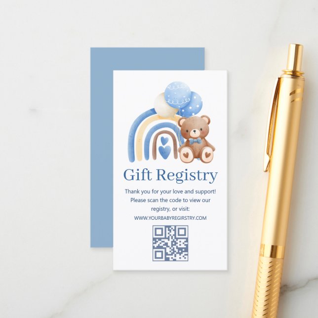 Cartão De Informações teady bear baby Shower gift registry qr code  (Frente/Verso In Situ)