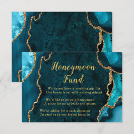Cartão De Informações Teal Blue and Gold Agate Honeymoon Fund