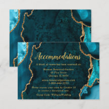 Teal Blue and Gold Agate Wedding Accommodations