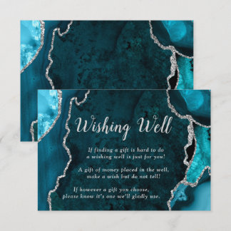 Cartão De Informações Teal Blue and Silver Agate Wedding Wishing Well