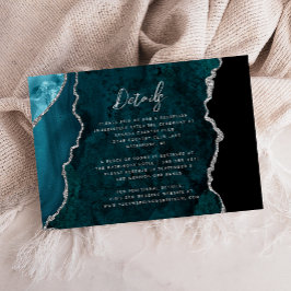 Cartão De Informações Teal Blue Silver Agate Script Wedding Details
