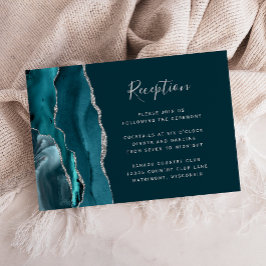 Cartão De Informações Teal Blue Silver Agate Wedding Reception