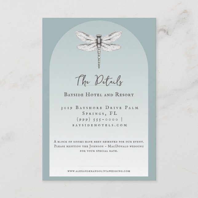 Cartão De Informações Teal Dragonfly Wedding (Frente)