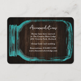 Cartão De Informações Teal Mason Jar Wood Wedding Hotel Accommodation