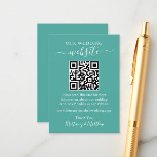 Cartão De Informações Teal QR do Site de Casamento Simples Minimalista