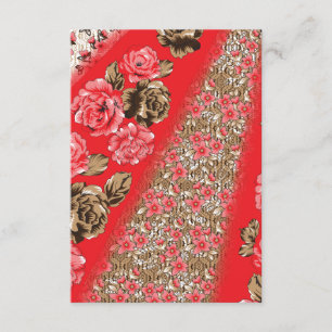 Cartão De Informações Tecido vermelho vibrante com floral intrincado e