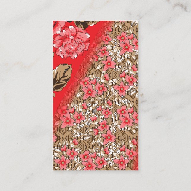 Cartão De Informações Tecido vermelho vibrante com intrincado floral e (Frente)