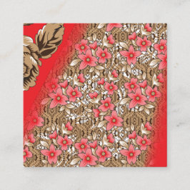 Cartão De Informações Tecido vermelho vibrante com intrincado floral e
