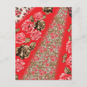 Cartão De Informações Tecido vermelho vibrante com intrincado floral e