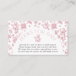 Cartão De Informações Teddy Bear Pink Toile Books para Chás de fraldas E