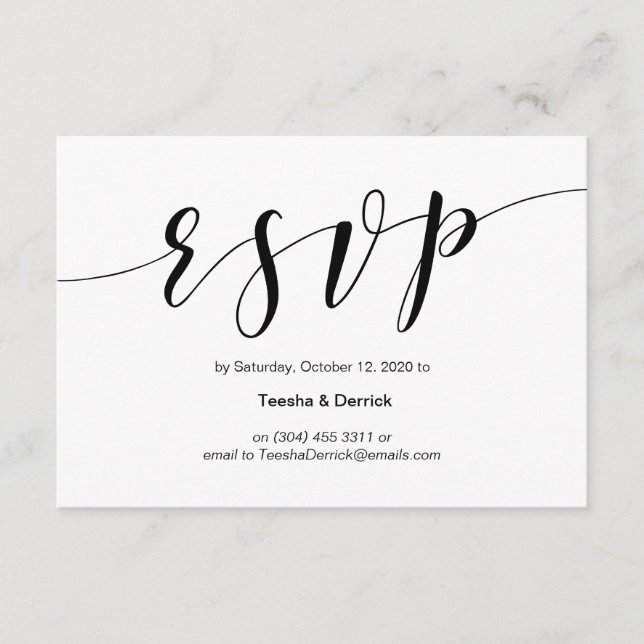 Cartão De Informações Tela preta moderna, RSVP de Casamento (Frente)
