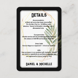 Cartão De Informações Tema Botânico do Casamento Dourado Preto Arrancado