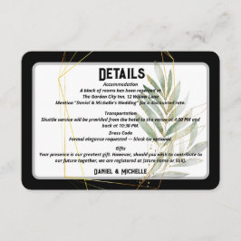 Cartão De Informações Tema Botânico do Casamento Dourado Preto Arrancado