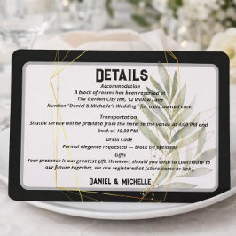 Cartão De Informações Tema Botânico do Casamento Dourado Preto Arrancado