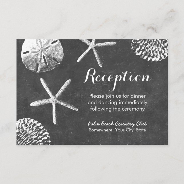 Cartão De Informações Tema de Praia de Quadro Negro Conchas Recepção de  (Frente)