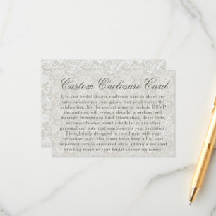 Cartão De Informações Tema de Renda Branco Ivory Chá de Noiva Personaliz