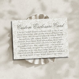 Cartão De Informações Tema de Renda Branco Ivory Chá de Noiva Personaliz