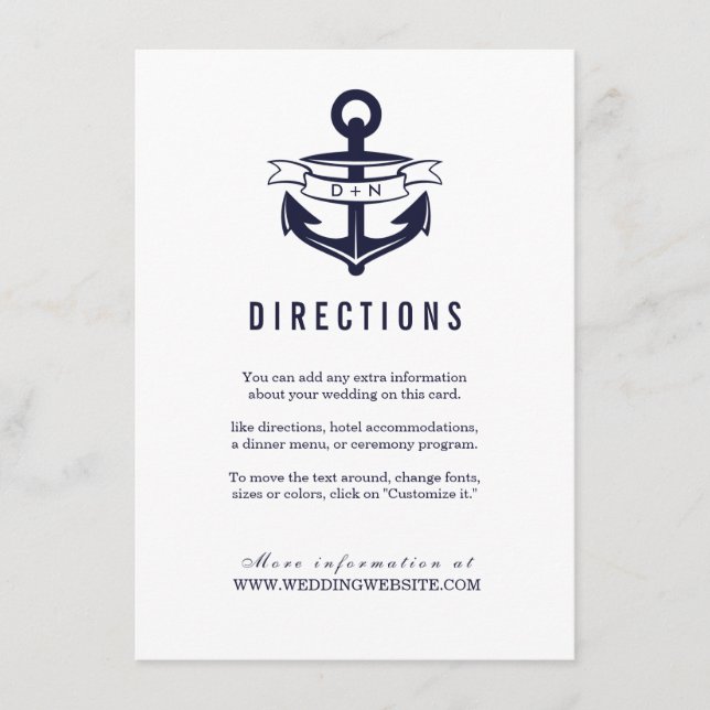 Cartão De Informações Tema náutico | Casamentos (Frente)