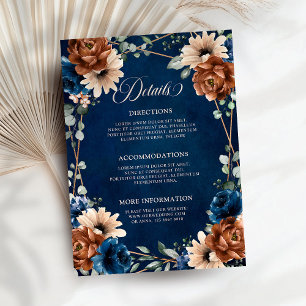 Cartão De Informações Terracota Azul Marinho Detalhes do Casamento Encl