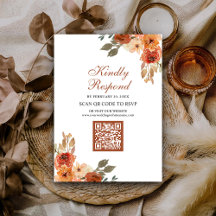 Terracota Floral Terroso Código QR RSVP Casamento