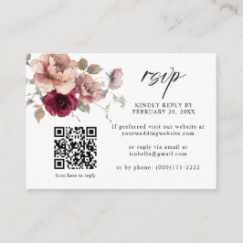 Cartão De Informações Terracotta Burgundy Código Floral QR Casamento RSV