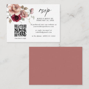 Cartão De Informações Terracotta Burgundy Código Floral QR Casamento RSV