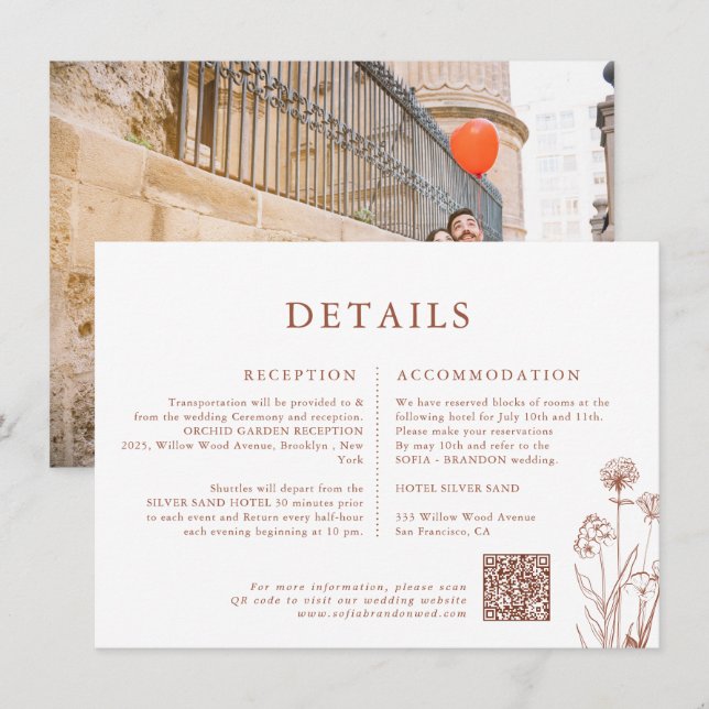 Cartão De Informações Terracotta Floral Fall Wildflower Detalhes do Casa (Frente/Verso)