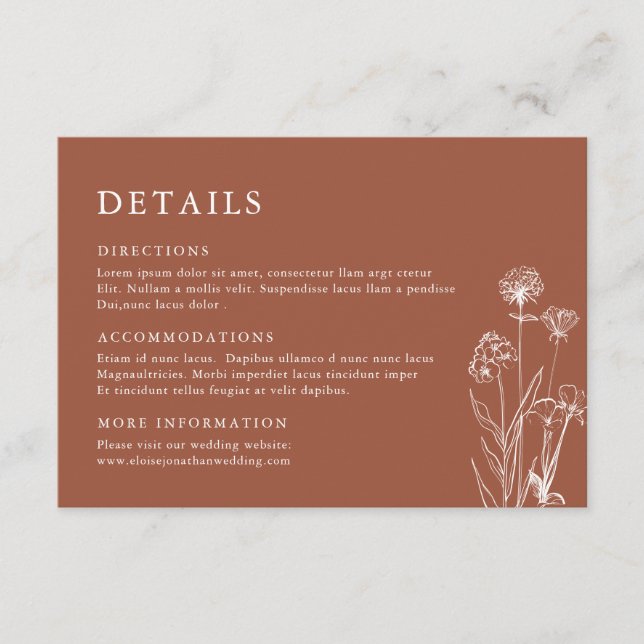 Cartão De Informações Terracotta Floral Fall Wildflower Detalhes do Casa (Frente)