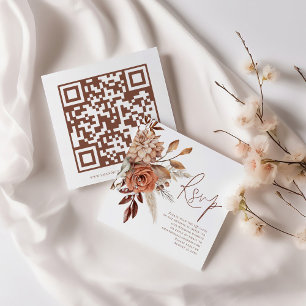 Cartão De Informações Terracotta Florals Código QR Script Casamento RSVP