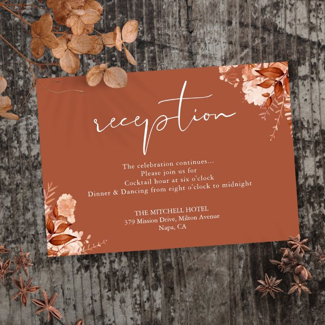 Cartão De Informações Terracotta - Recepção do Casamento outono Russo do (Terracotta Rustic Autumn Fall Wedding Reception Enclosure Card)